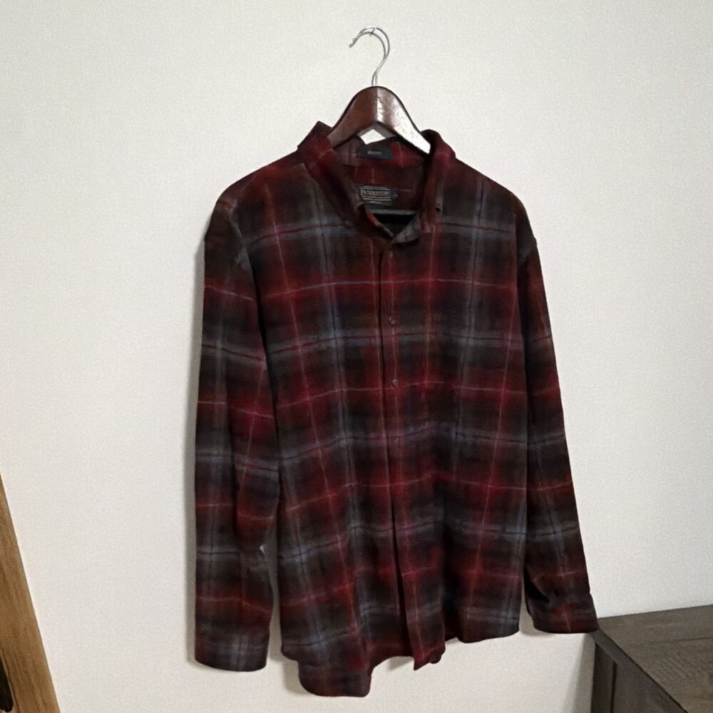 Pendleton Mason Mens Red/Gray Plaid Cotton Flannel Button-Up Shirt XL Pockets